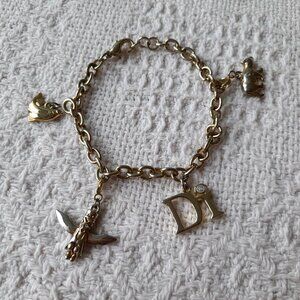 Vintage Charm Bracelet Eagle Totem Salmon Bear Gold Tone Diamonds International